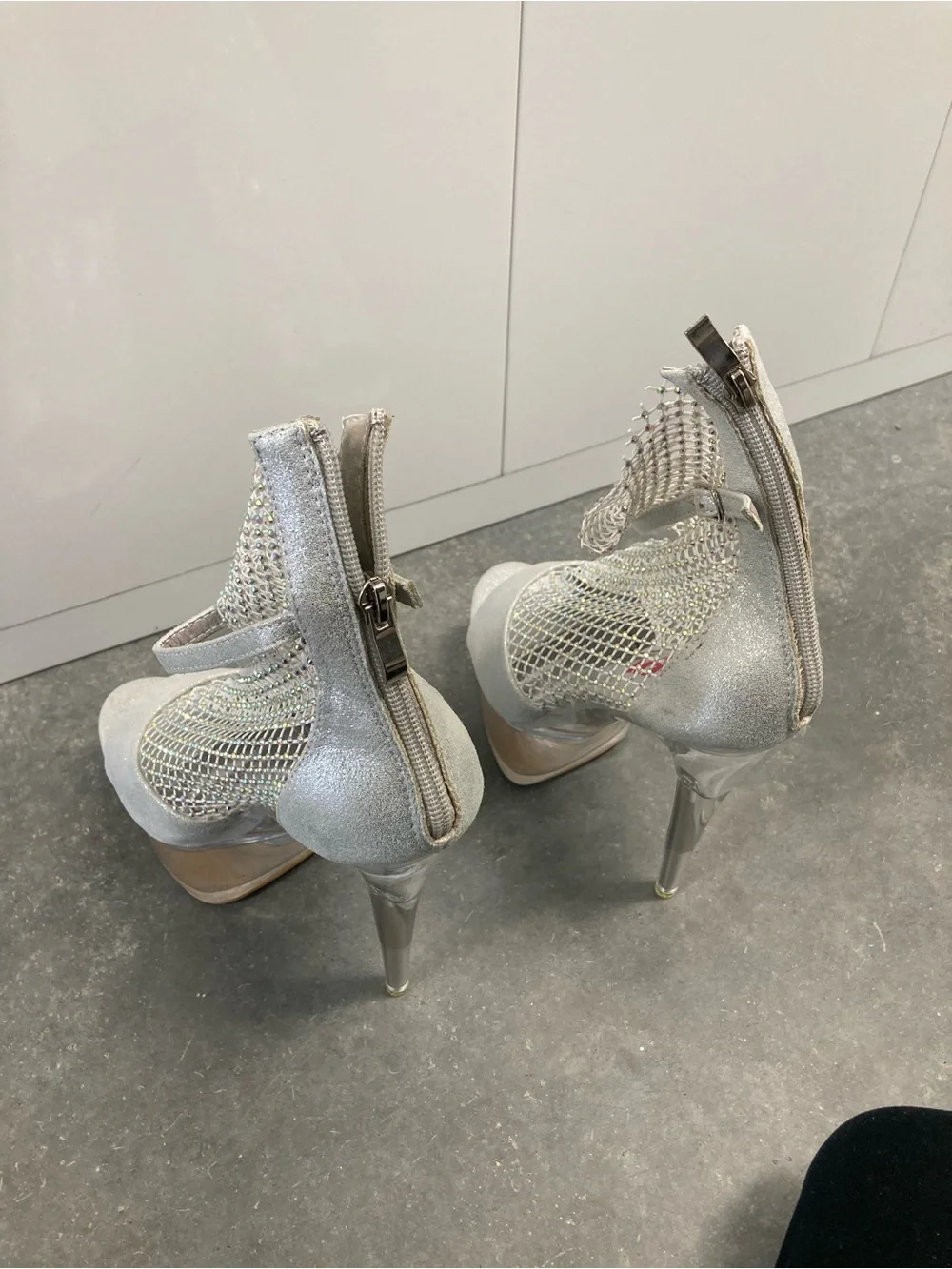 Women's Silver Mesh High Heel Sandals